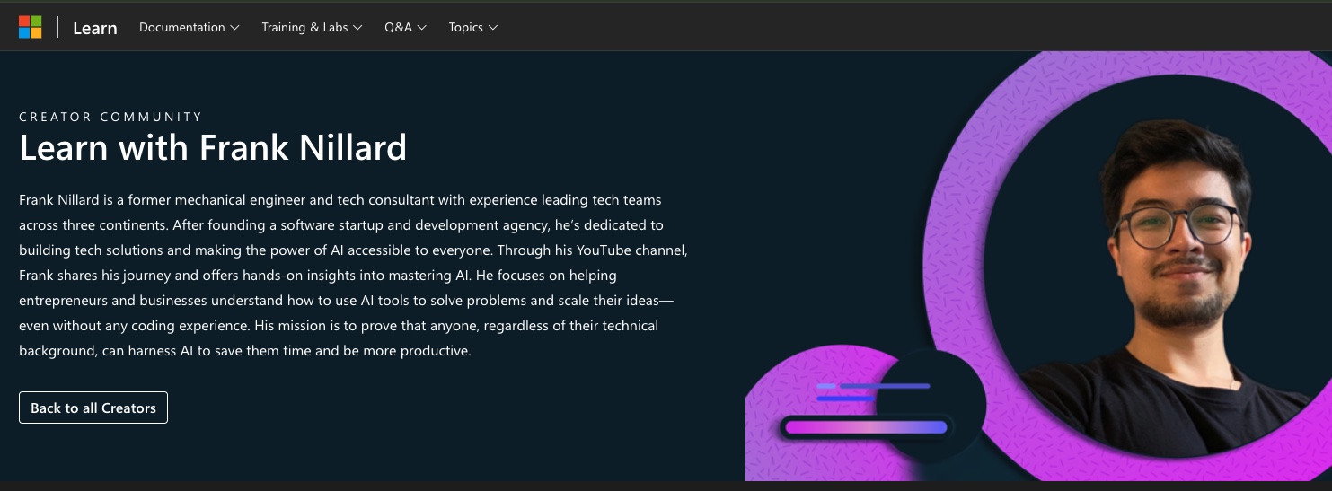 Frank Nillard's creator page on Microsoft Learn